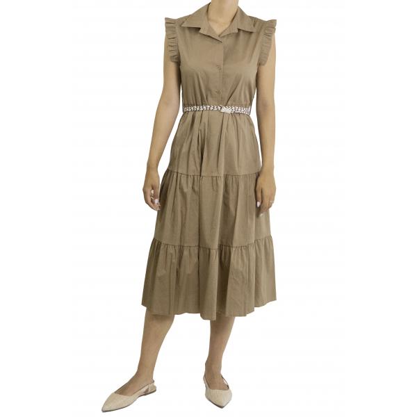 Vestito con colletto con cinta 